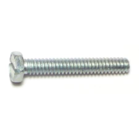 #10-24 x 1-1/4 in Slotted Hex Machine Screw, Zinc Plated Steel, 20 PK